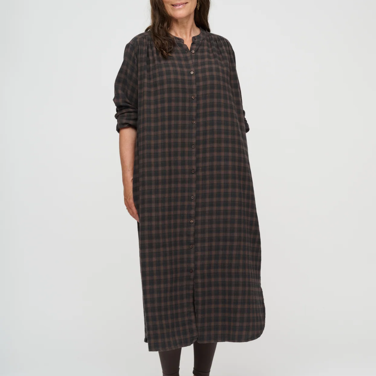 Laurella Shirtdress Check, Stone Brown/Moonless