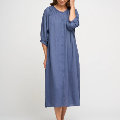 May Shirtdress Linen, Sea Blue