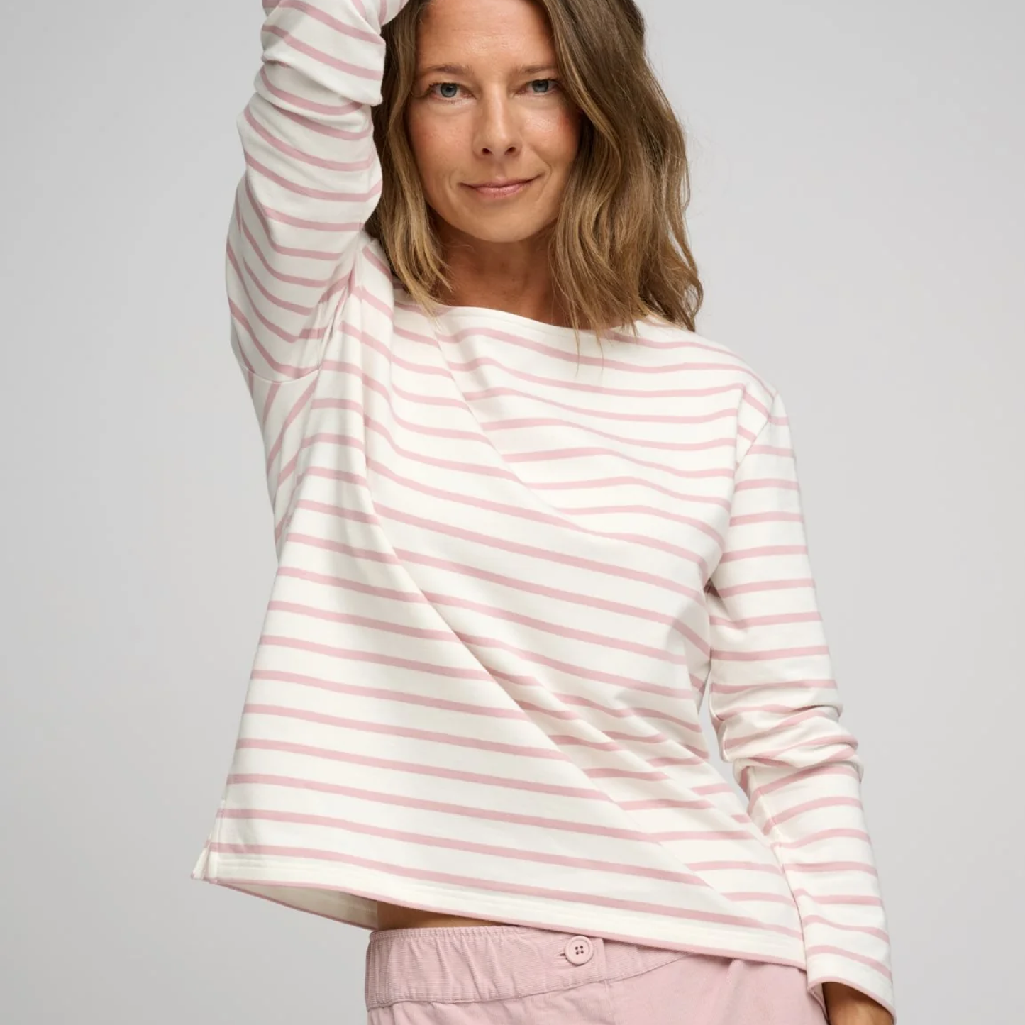 Blessed Sweatshirt Stripe, Ecru/Rose Dust