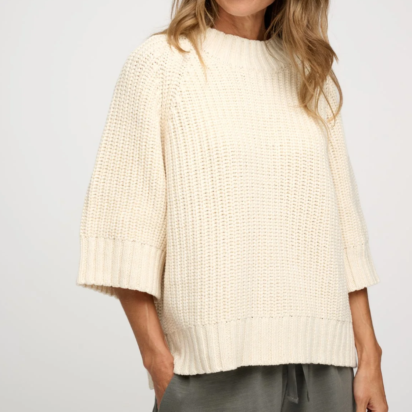 Change Rib Knit, Ecru Melange