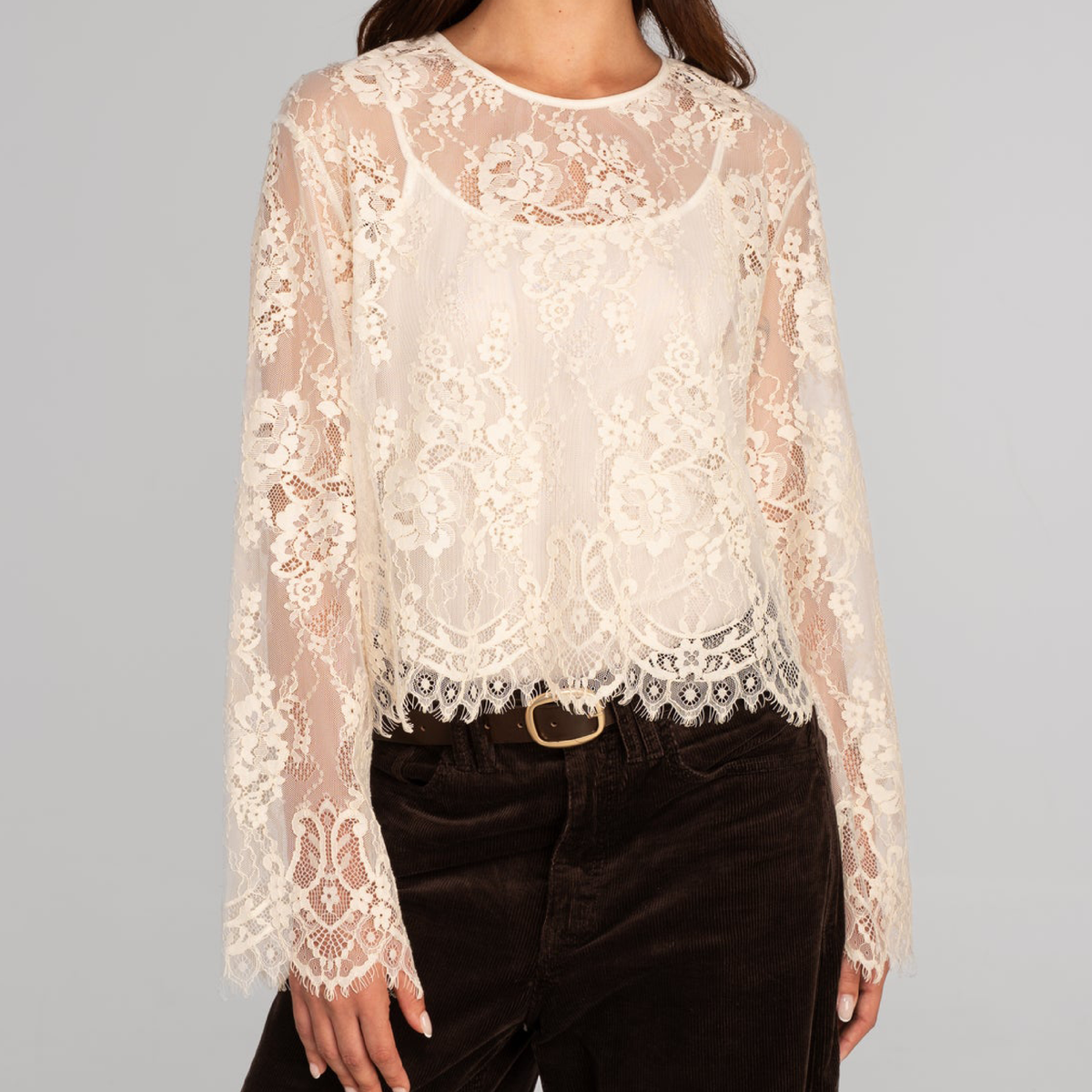 Allover Lace Langærmet, Ivory 7834