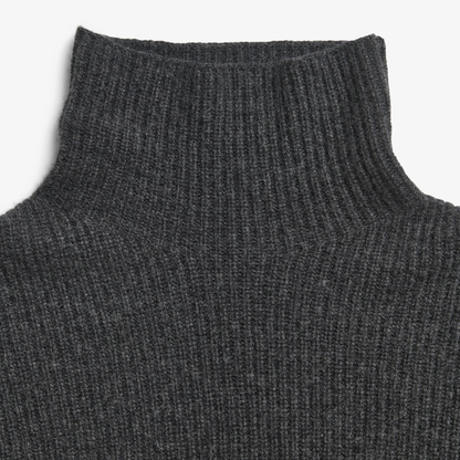 Premium Cashmere Ribbed Turtleneck, Dark Grey
