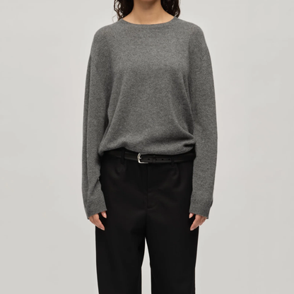 Women's Oversized Cashmere Roundneck, Heather Grey