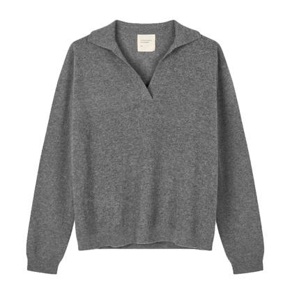 Women's Oversized Collar V-Neck, Heather Grey