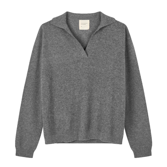 Women's Oversized Collar V-Neck, Heather Grey