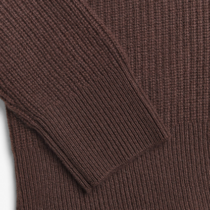 Premium Cashmere Ribbed Cardigan, Dark Brown