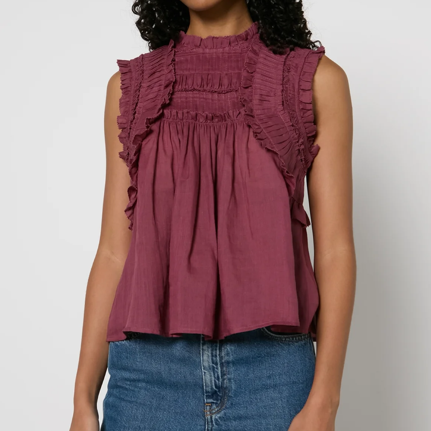 Cole Smocked Ramie Tank Top, Cordovan