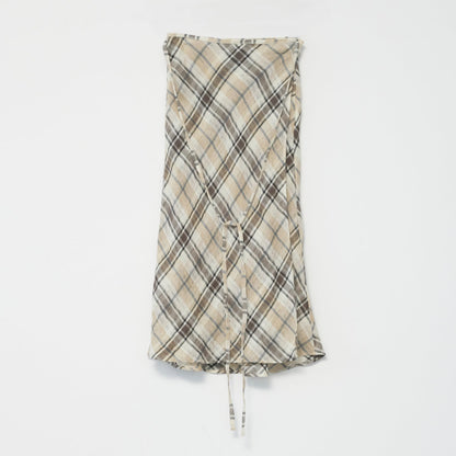 Check Light Linen Wrap Skirt, Nature Mix