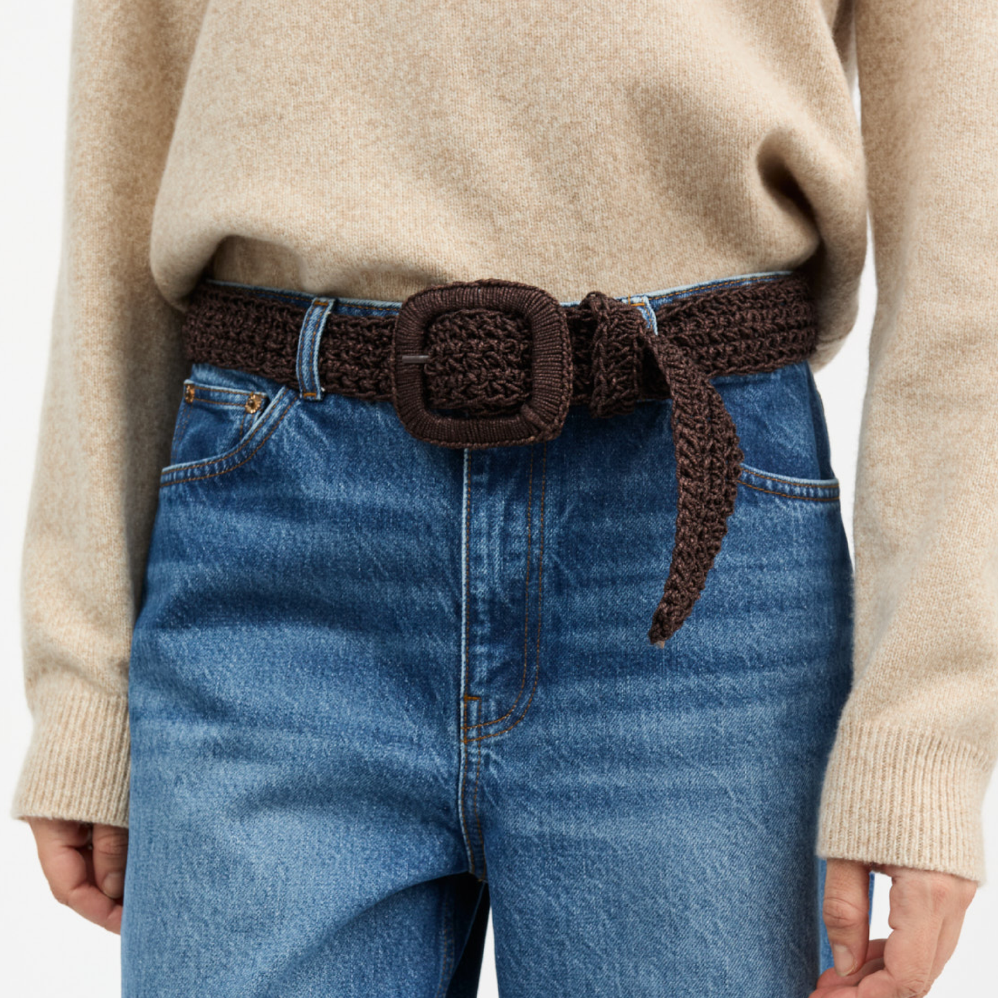 Carla Straw Belt, Dark Brown