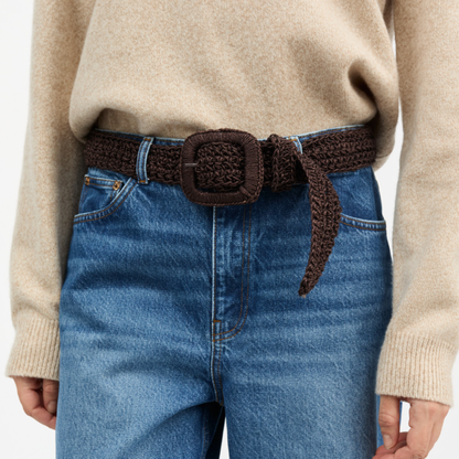 Carla Straw Belt, Dark Brown