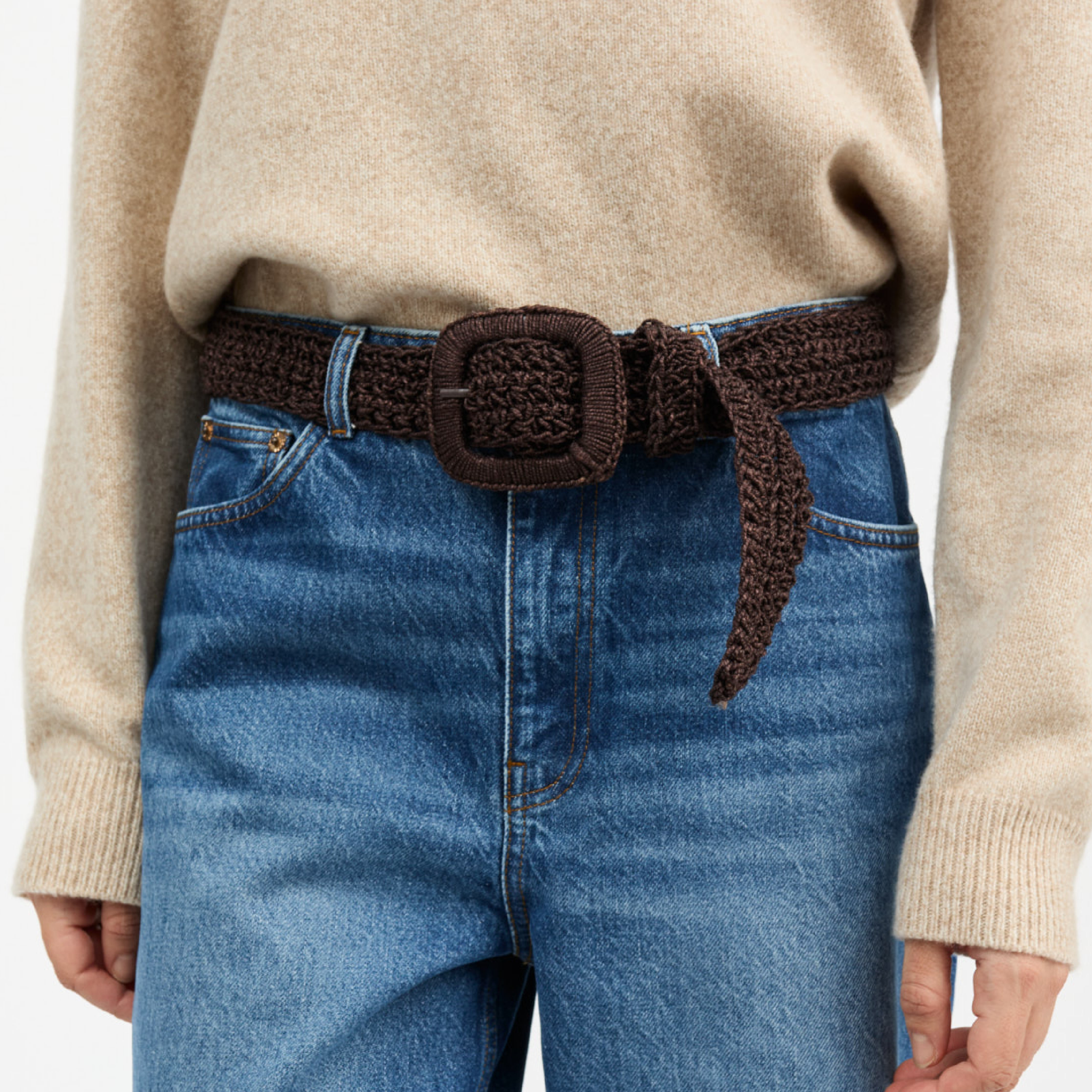 Carla Straw Belt, Dark Brown