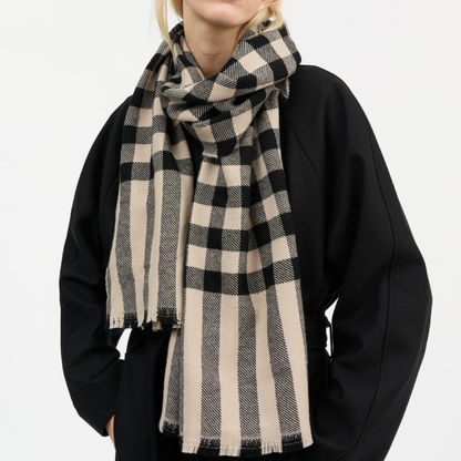 Nadelle Scarf, Black/Beige Check