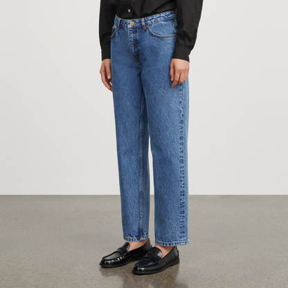 Allison Cropped Jeans, Mid Blue Denim