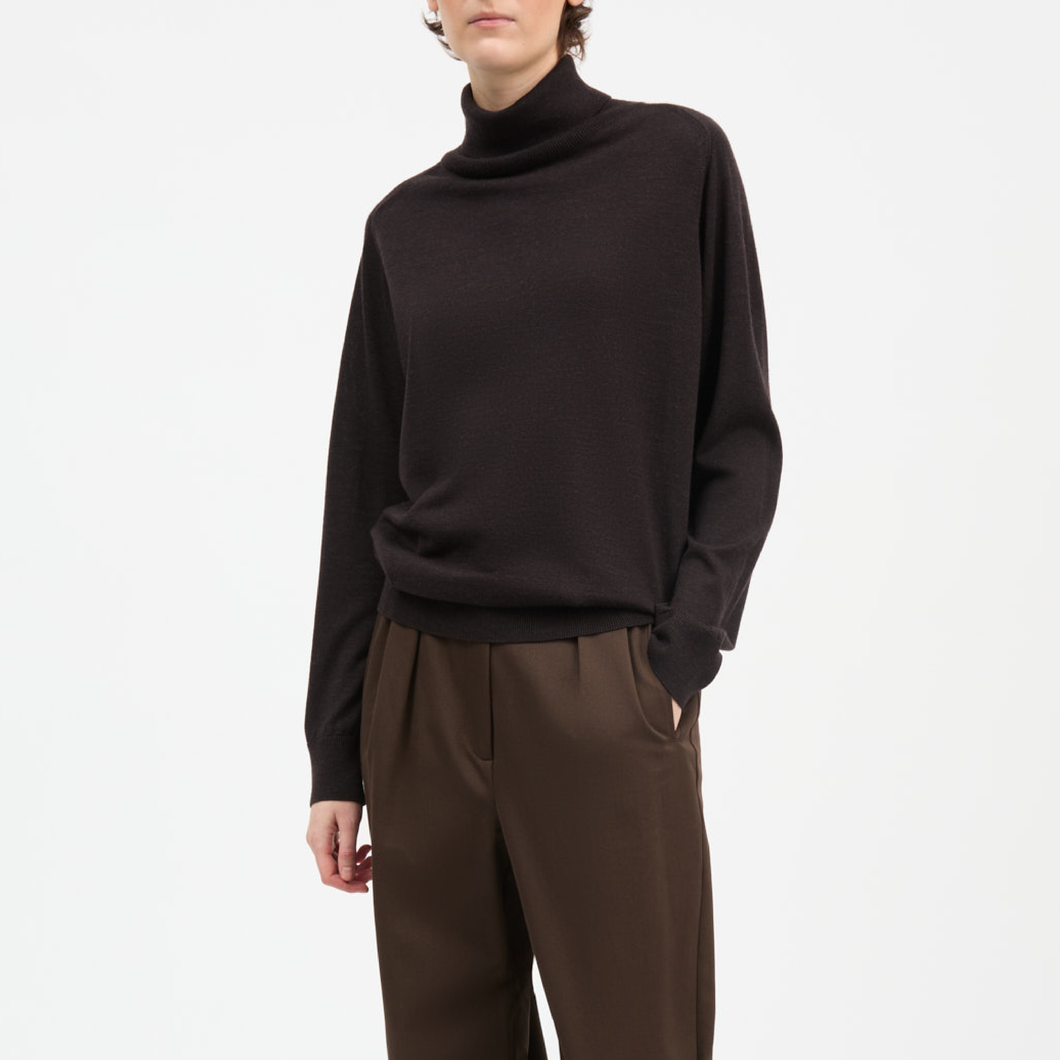 Amara T-Neck Jumper, Dark Brown