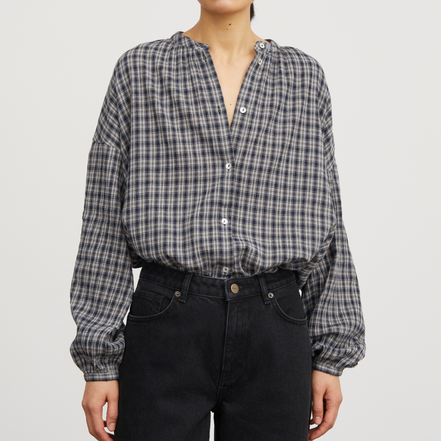 Cilla Shirt, Navy/Beige Check