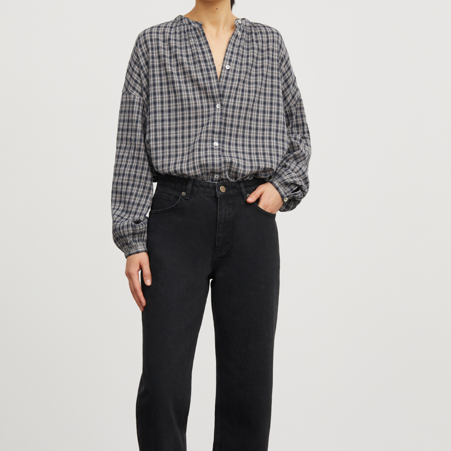 Cilla Shirt, Navy/Beige Check