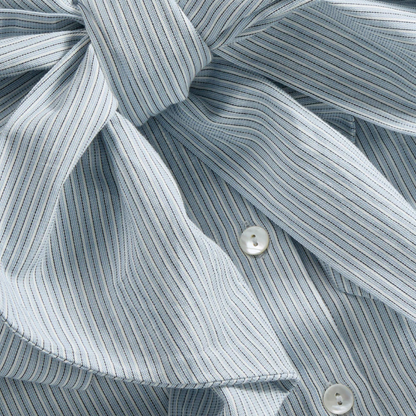 Dalia Bow Shirt, Tiny Blue Stripe