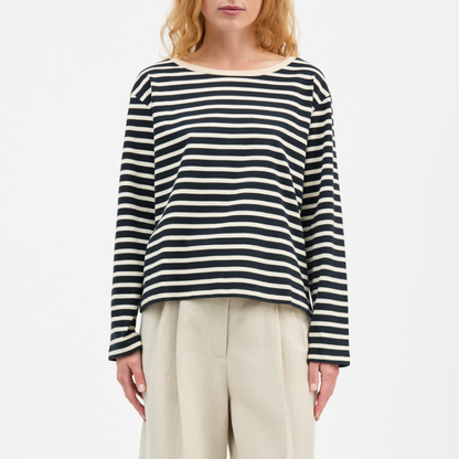 Marron Oversized Blouse, Navy/Off White Stripe