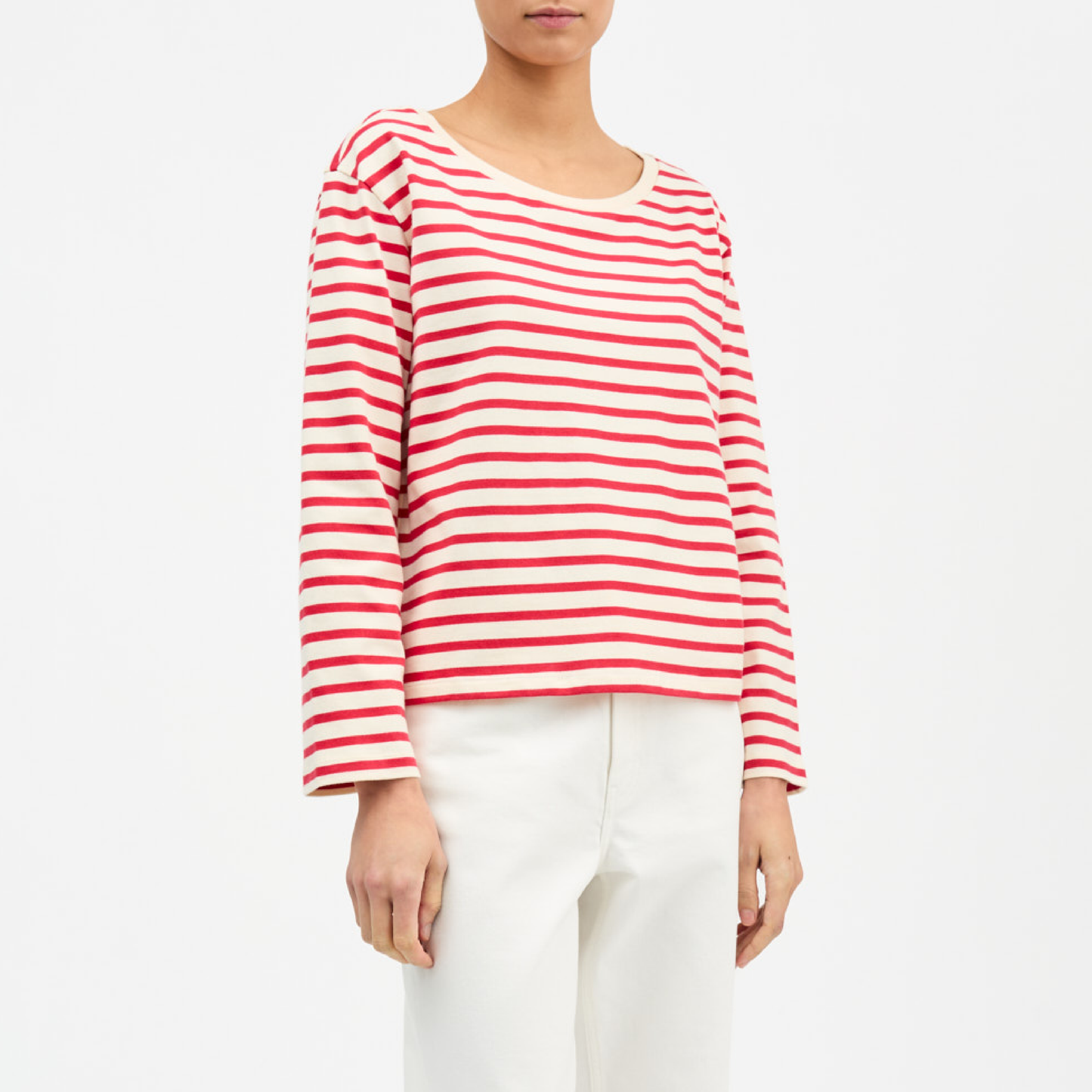 Marron Oversized Blouse, Off White/Red Stripe