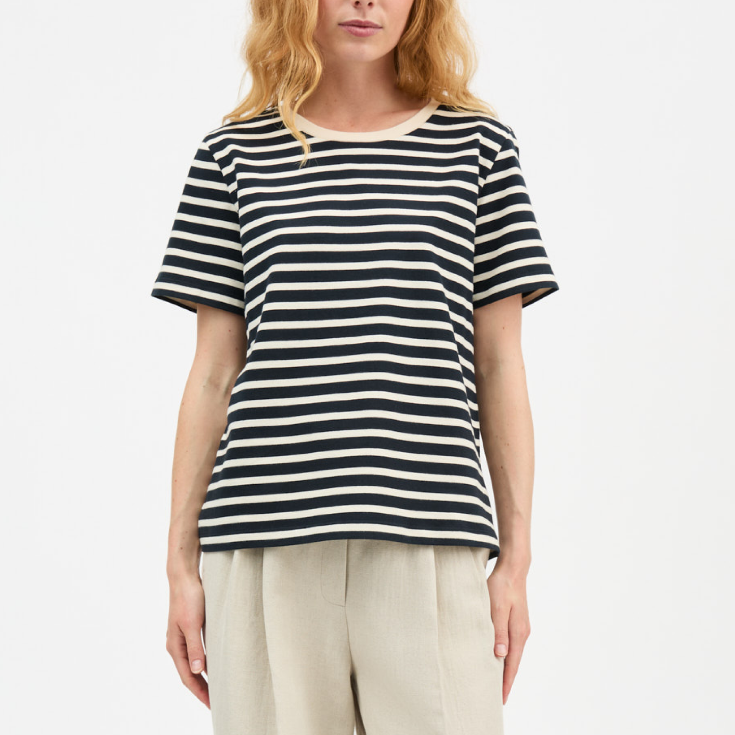 Marron Regular Tee, Navy/Off White Stripe