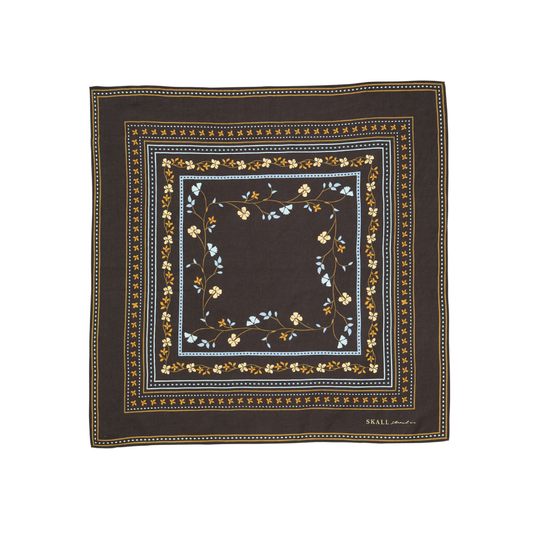 Skall Floral Scarf, Dark Brown (55x55 cm)
