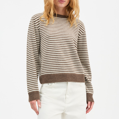 Cameron Jumper, White/Brown Mélange Stripe