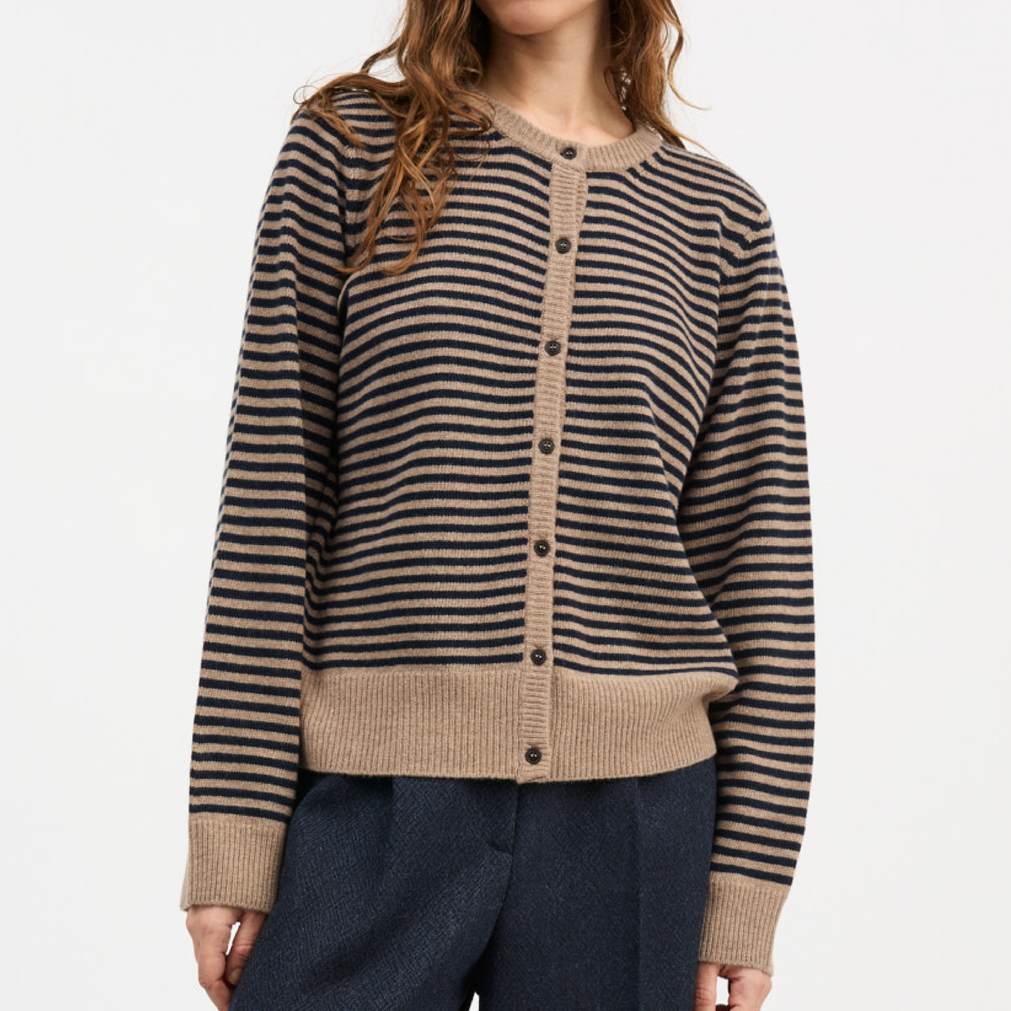 Senna Cardigan, Brown/Navy Stripe