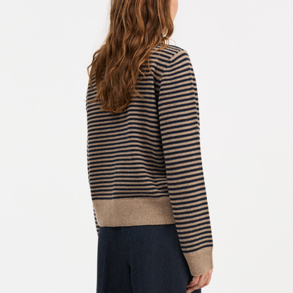 Senna Cardigan, Brown/Navy Stripe