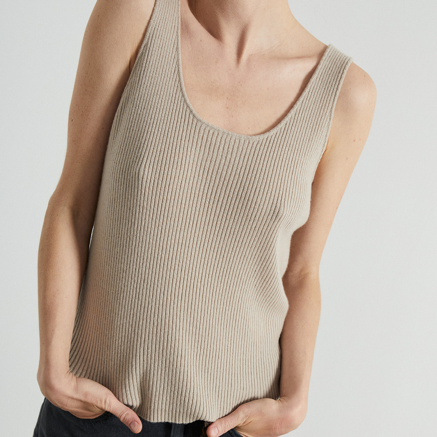 Womens Rib Cashmere Tank Top, Trench