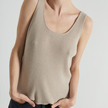 Womens Rib Cashmere Tank Top, Trench