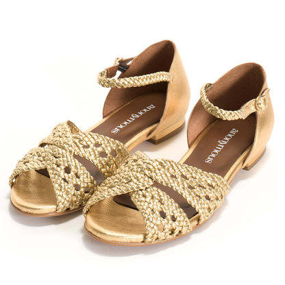 Olina Braided Leather Sandaler, Gold