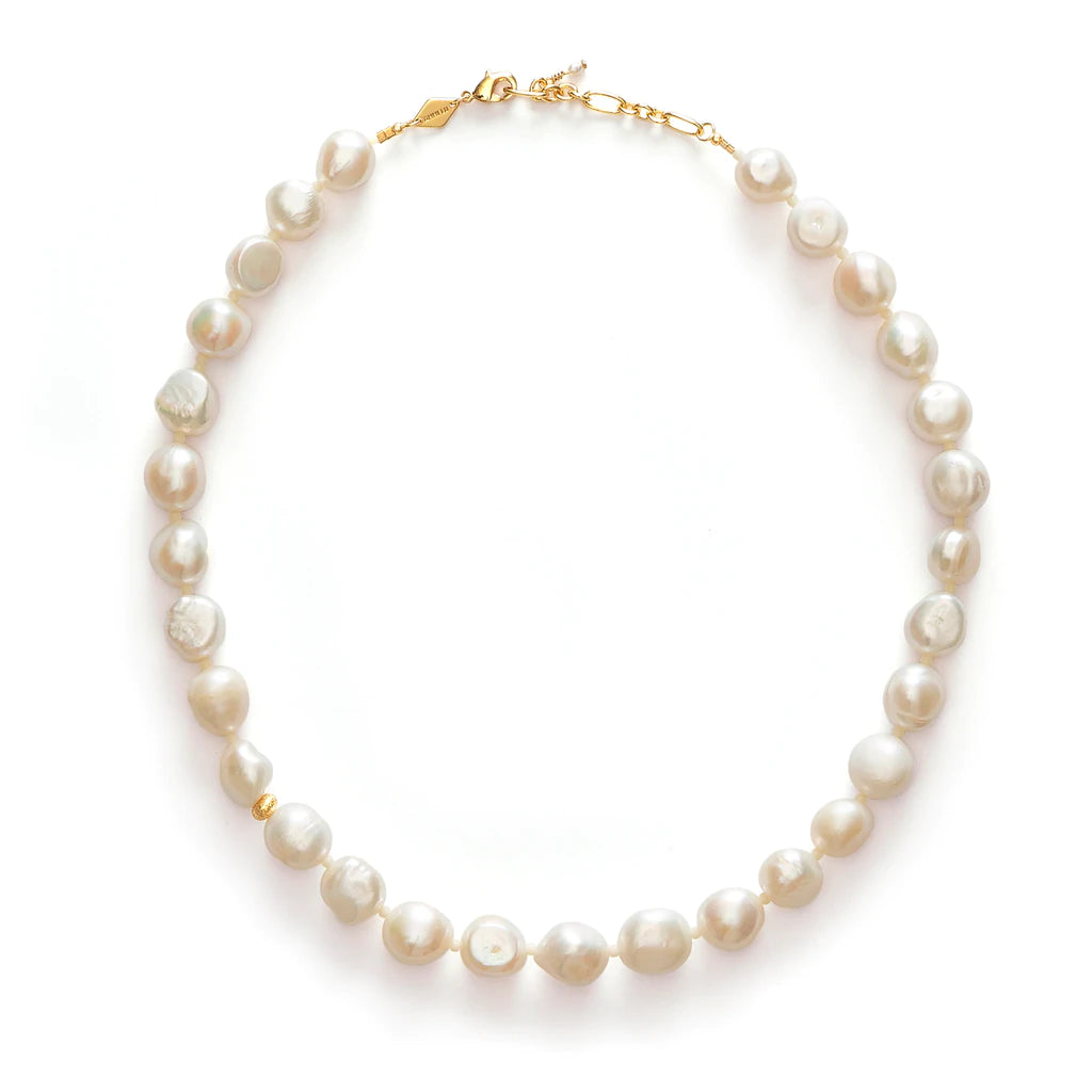 Stellar Pearly Necklace, Gold Plated