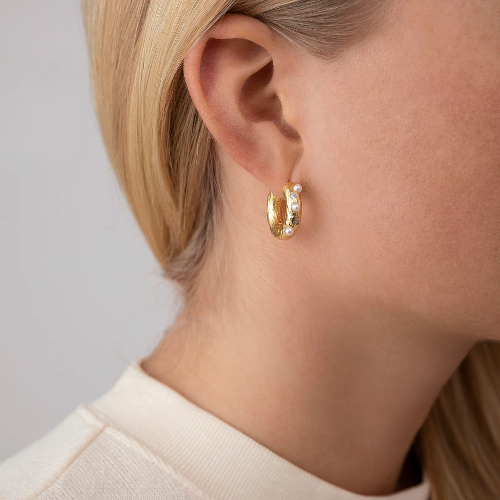 Gem in a Hoop Earrings, Gold Plated